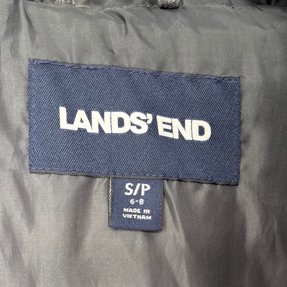Lands End Gray Puffer Coat Sz S Hooded Down Feather Insulated Longline Winter - Picture 2 of 11